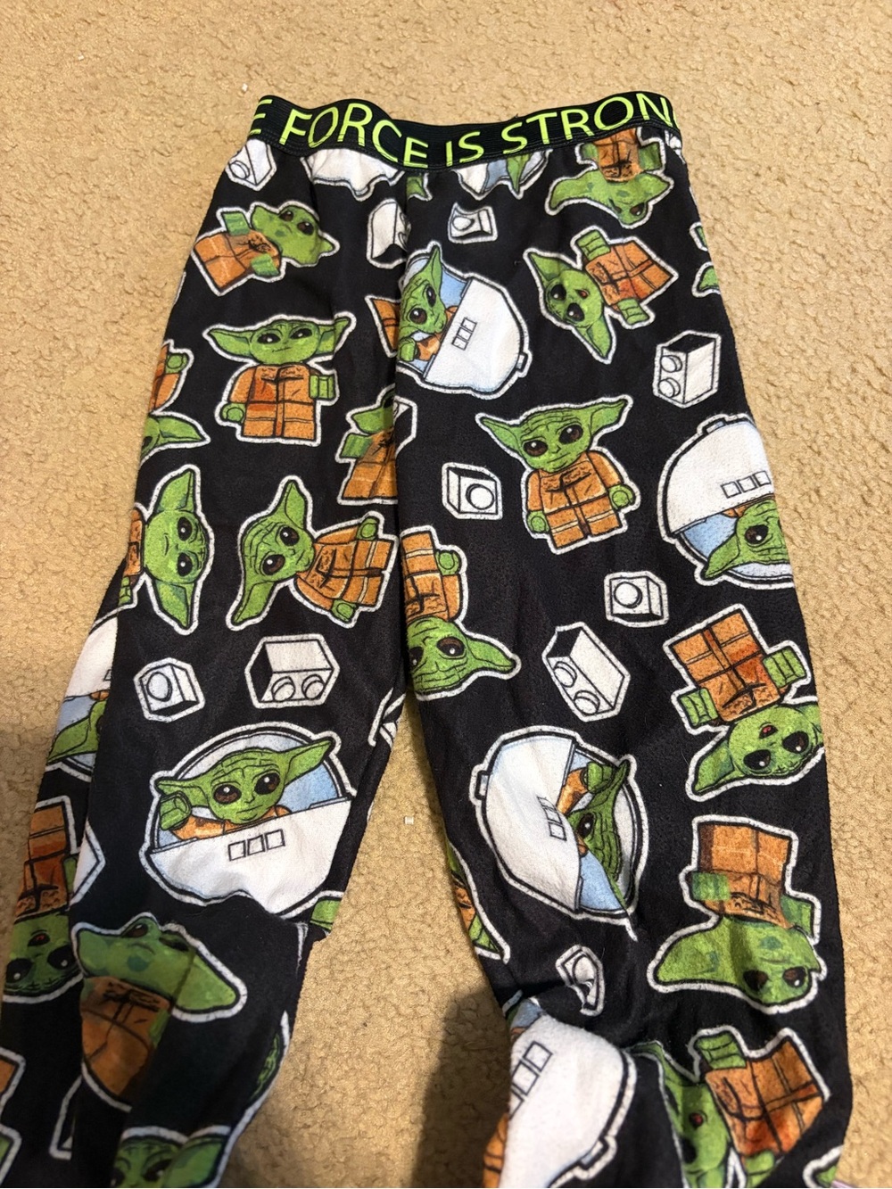 Lego Black Pajama Bottoms with Green and Brown 'The Child' Print